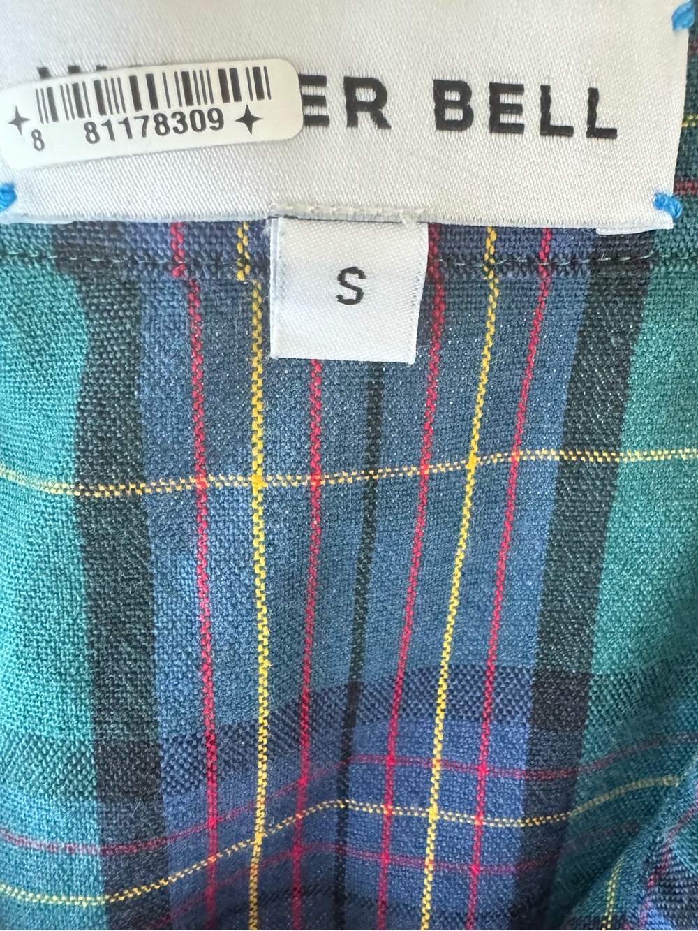 HUNTER BELL Addison Mini Dress Drop Waist Green Tartan Plaid Size Small VGUC - Picture 8 of 9